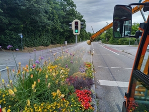 Verkehrsinsel wird gegossen